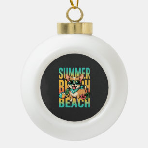 Summer Beach Dog Vacation Vector Ceramic Ball Christmas Ornament