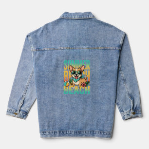 Summer Beach Dog Vacation Vector Denim Jacket