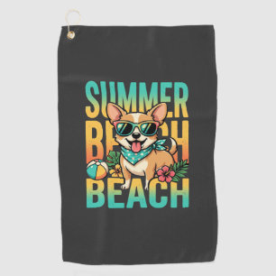 Summer Beach Dog Vacation Vector Golf Towel