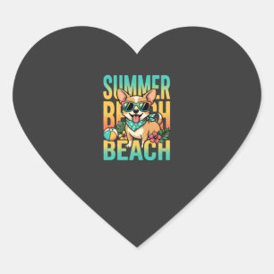 Summer Beach Dog Vacation Vector Heart Sticker