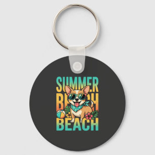 Summer Beach Dog Vacation Vector Key Ring