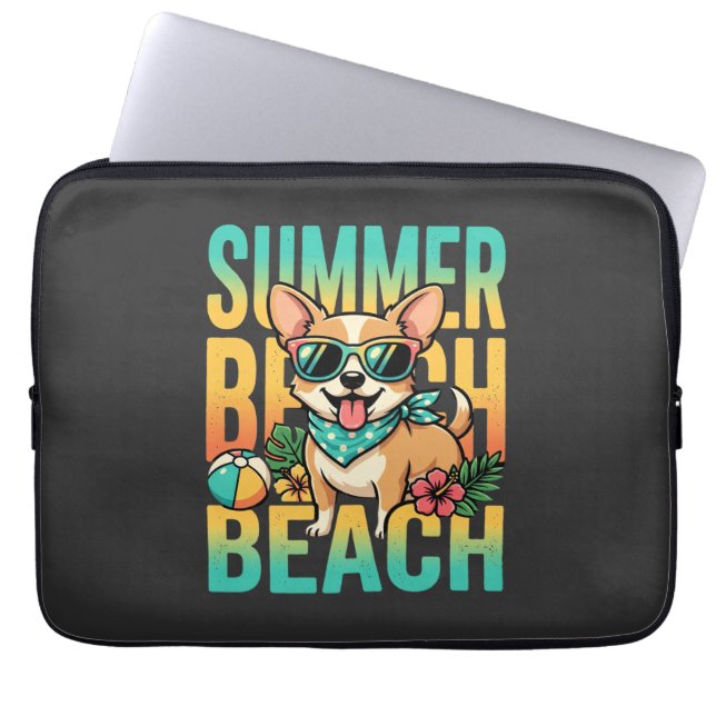 Summer Beach Dog Vacation Vector Laptop Sleeve (Front)