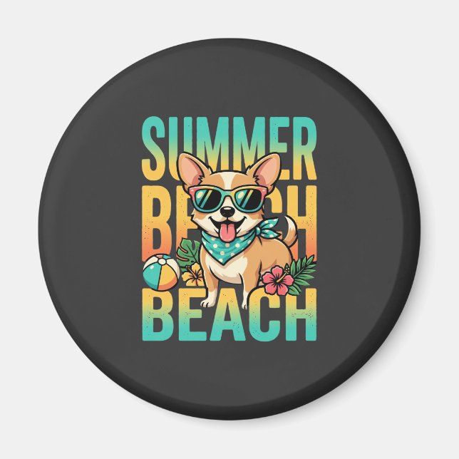Summer Beach Dog Vacation Vector Magnet (Front)