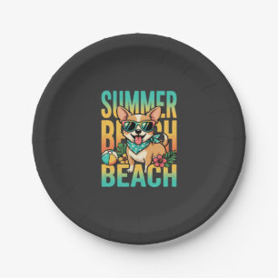 Summer Beach Dog Vacation Vector Paper Plate