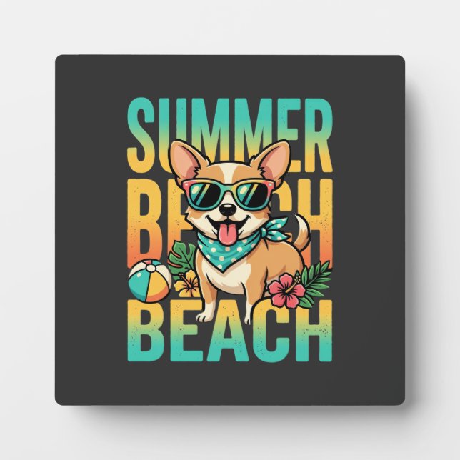 Summer Beach Dog Vacation Vector Plaque (Front)