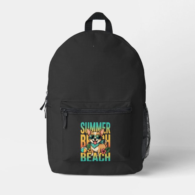 Summer Beach Dog Vacation Vector Printed Backpack (Front)