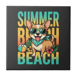 Summer Beach Dog Vacation Vector Tile
