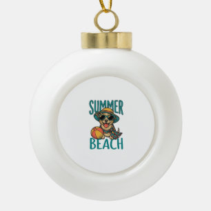 Summer Beach Dog Vintage Sunglasses Shirt Design_1 Ceramic Ball Christmas Ornament