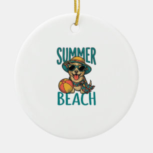 Summer Beach Dog Vintage Sunglasses Shirt Design_1 Ceramic Tree Decoration