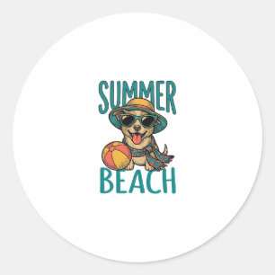 Summer Beach Dog Vintage Sunglasses Shirt Design_1 Classic Round Sticker