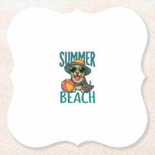 Summer Beach Dog Vintage Sunglasses Shirt Design_1 Paper Coaster
