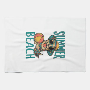 Summer Beach Dog Vintage Sunglasses Shirt Design_1 Tea Towel