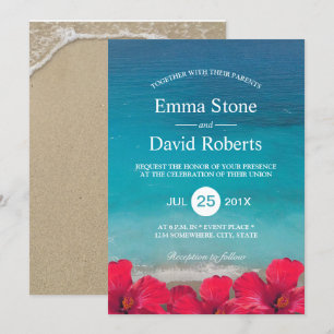 Summer Beach Elegant Tropical Flowers Wedding Invitation