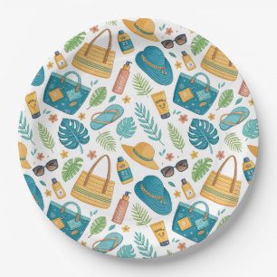 Summer Beach Essentials Pattern (1) Paper Plate