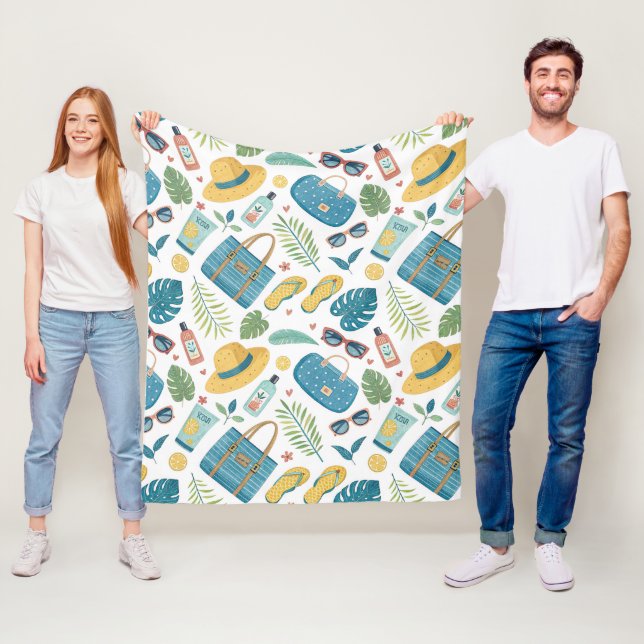 Summer Beach Essentials Pattern (2) Fleece Blanket (In Situ)