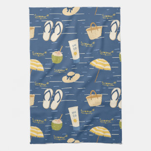 Summer Beach Essentials Pattern (3) Tea Towel