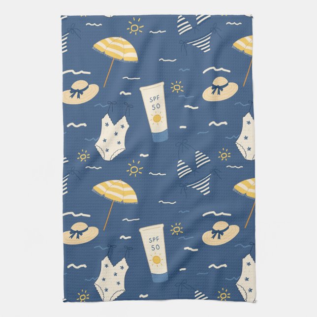 Summer Beach Essentials Pattern (4) Tea Towel (Vertical)