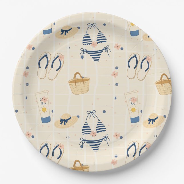 Summer Beach Essentials Pattern (8) Paper Plate (Front)
