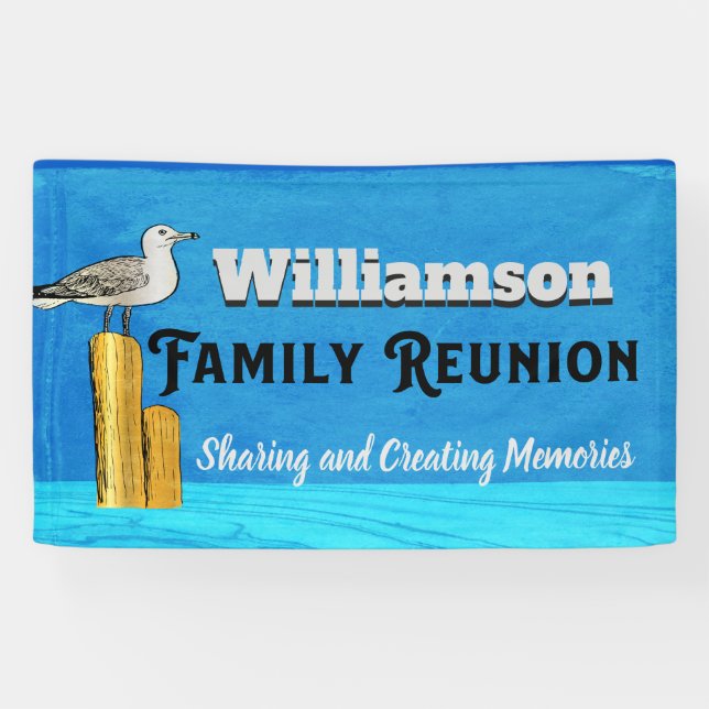 Summer Beach Family Renion Gathering Sea Gull Blue Banner (Horizontal)