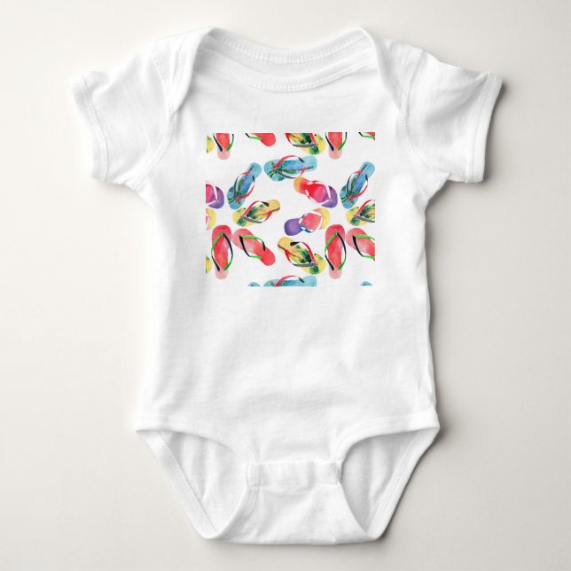 Summer Beach Flip Flops Pattern Baby Bodysuit (Front)