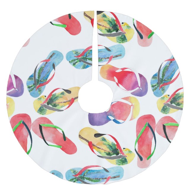 Summer Beach Flip Flops Pattern Brushed Polyester Tree Skirt (Front)