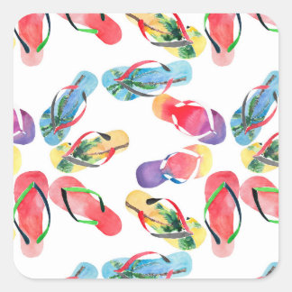 Summer Beach Flip Flops Pattern Square Sticker