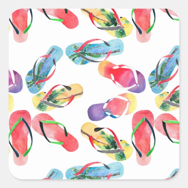 Summer Beach Flip Flops Pattern Square Sticker (Front)