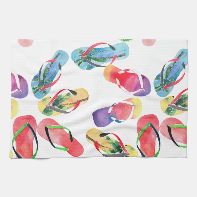 Summer Beach Flip Flops Pattern Tea Towel (Horizontal)