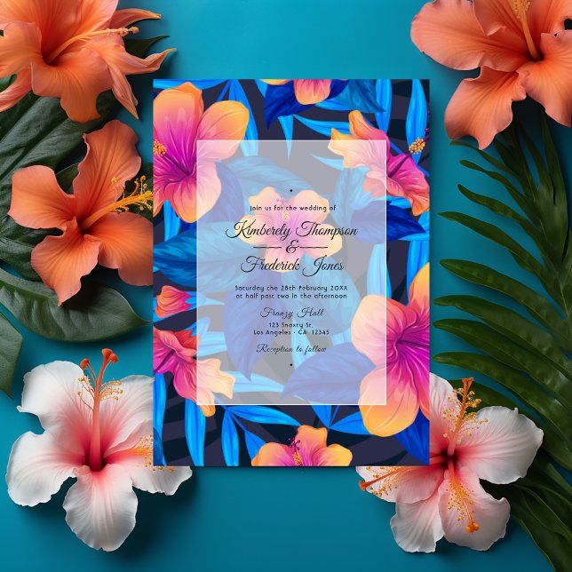 Summer Beach Floral Wedding Invitation (Luau Aloha cover)