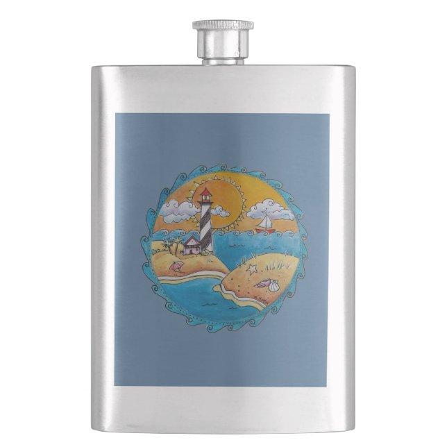Summer beach fun sunny seashore coastal hip flask (Front)