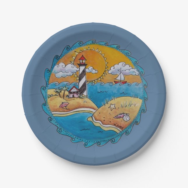 Summer beach fun sunny seashore coastal paper plate (Front)