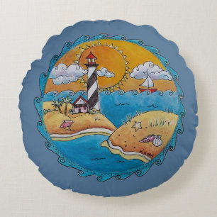 Summer beach fun sunny seashore coastal round cushion