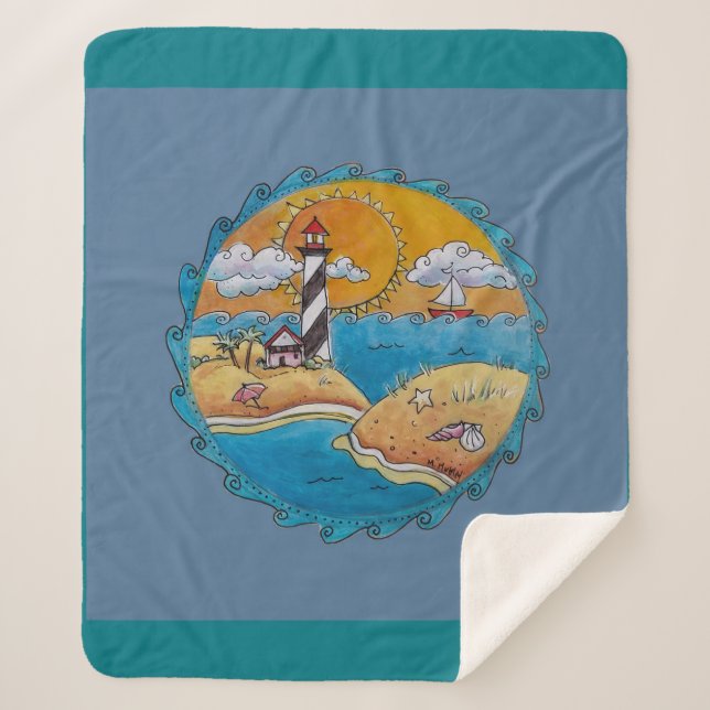 Summer beach fun sunny seashore coastal sherpa blanket (Front)