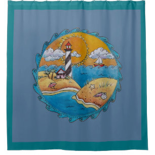 Summer beach fun sunny seashore coastal shower curtain