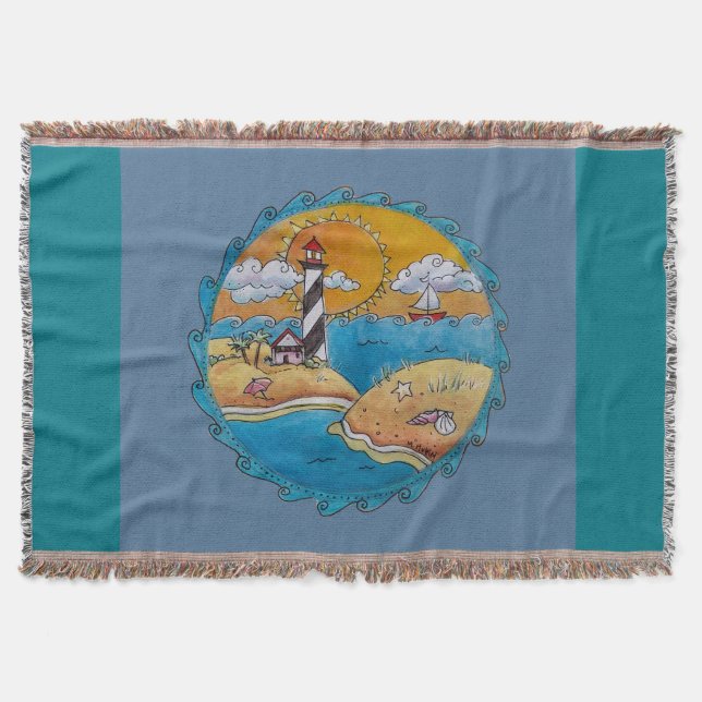 Summer beach fun sunny seashore coastal throw blanket (Front)