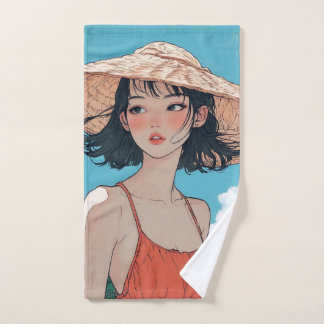 Summer Beach Girl Anime Hand Towel