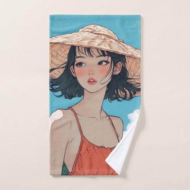 Summer Beach Girl Anime Hand Towel (Hand Towel)