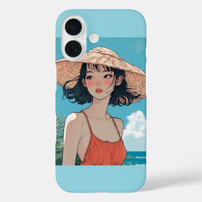 Summer Beach Girl Anime iPhone 16 Case (Back)