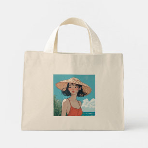 Summer Beach Girl Anime Tiny Tote Bag