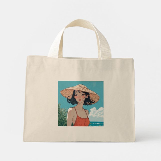 Summer Beach Girl Anime Tiny Tote Bag (Back)