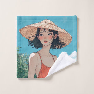 Summer Beach Girl Anime Wash Cloth