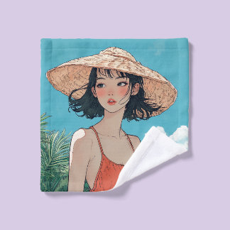 Summer Beach Girl Anime Wash Cloth