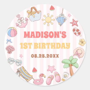 Summer Beach Girl Birthday Favor Classic Round Sticker