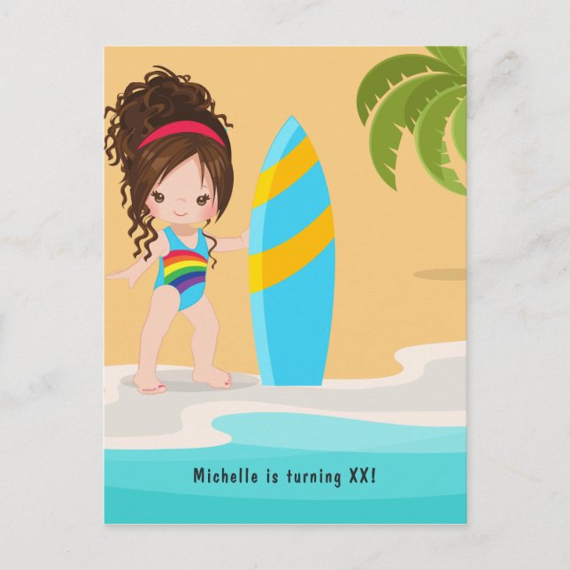 Summer Beach Girl Birthday Party Invitation Postcard (Front)