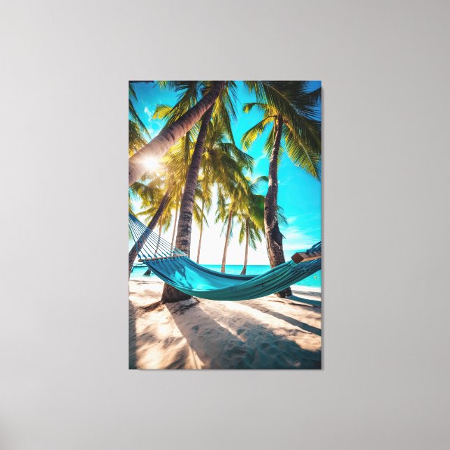 Summer Beach Hammock Ocean Vacation Palm Trees Canvas Print (Front)
