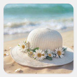 Summer Beach Hat Square Sticker