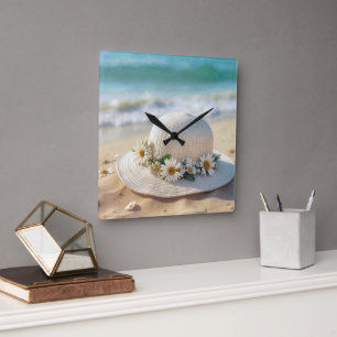 Summer Beach Hat Square Wall Clock