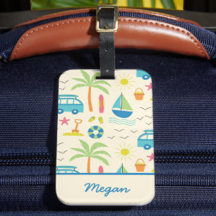Summer Beach Icons  Palm Trees, Boats,sun Custom  Luggage Tag