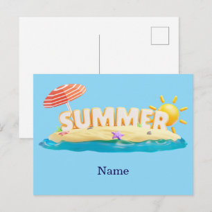 Summer Beach Island 3D Trendy Tropical Vacation Postcard
