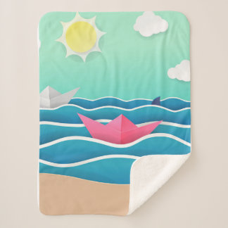 Summer Beach Landscape Sherpa Blanket